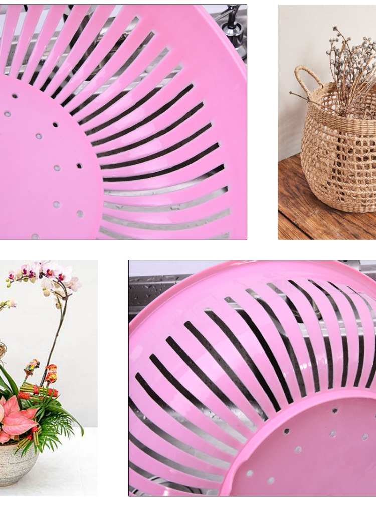 round Hollow Drain Washing Basket Plastic Basket Kitchen Vegetable Basin Fruit Basket Vegetable and Fruit Drain Basket Storage Basket