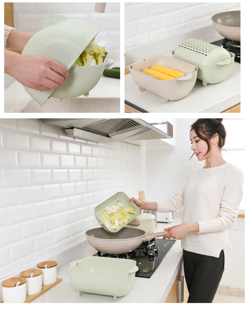 Double-Layer Vegetable Washing Basket Plastic Household Fruit Plate Bowl Strainer Washing Vegetable Basket Drain Basket Rice Washing Machine Kitchen Draining Basin 134 Double-Layer Vegetable Washing Basket Plastic Household Fruit Plate Bowl Strainer Washing Vegetable Basket Drain Basket Rice Washing Machine Kitchen Draining Basin 134