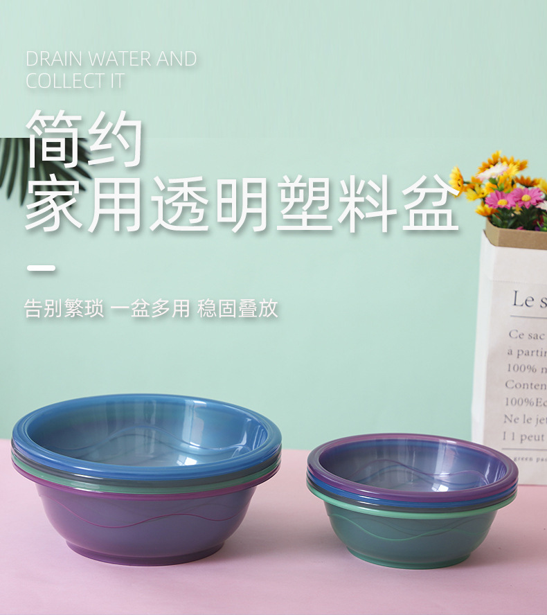Multi-Specification Commercial Plastic Basin Transparent Household Wash Washbasin Transparent Basin Fruit and Vegetable Basin Gift Basin Transparent Basin