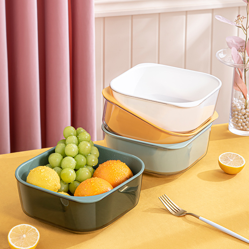 Washing Basin Draining Basket Kitchen Multi-Functional Fruit Plate Double-Layer Vegetable Basket Plastic Vegetable Basket Rectangular Washing Vegetable Basket