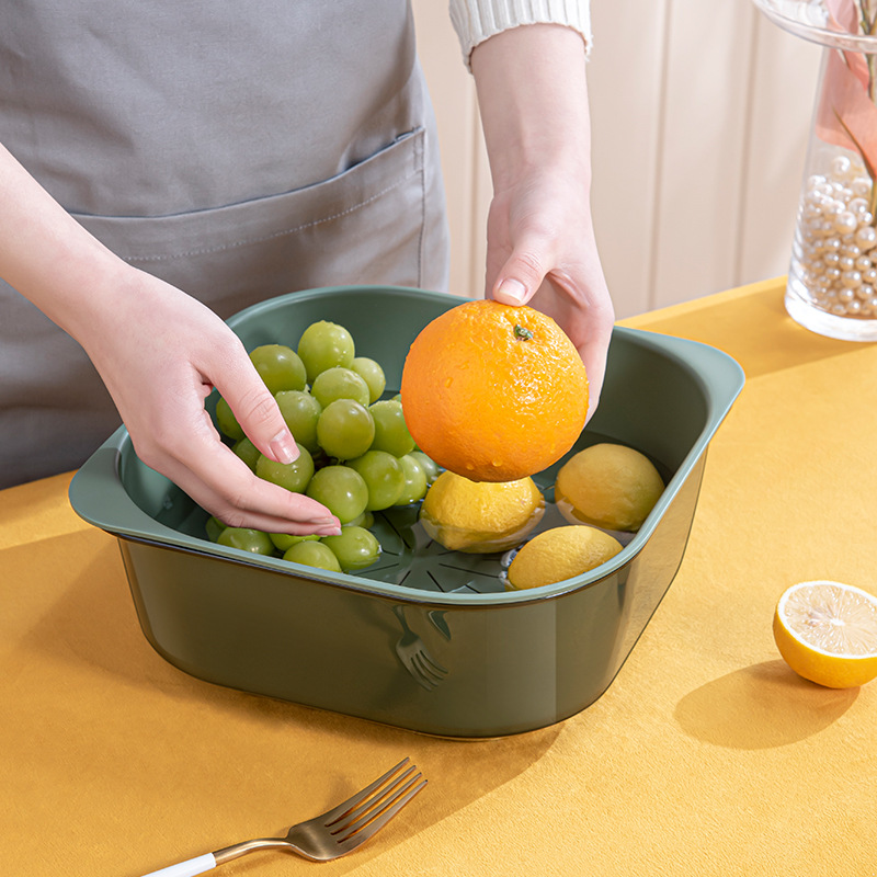 Washing Basin Draining Basket Kitchen Multi-Functional Fruit Plate Double-Layer Vegetable Basket Plastic Vegetable Basket Rectangular Washing Vegetable Basket