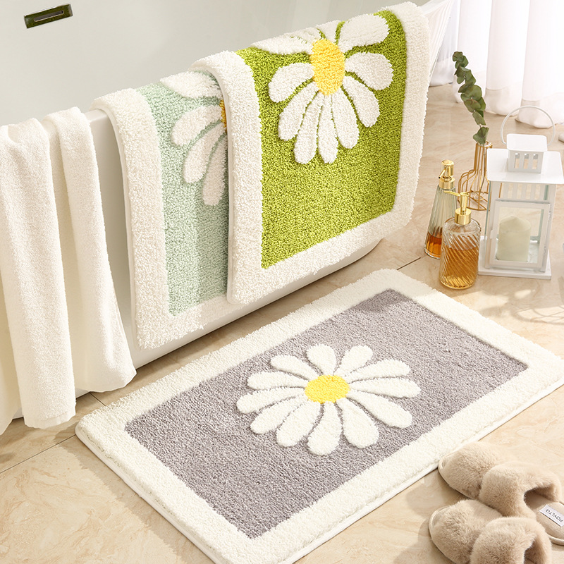 Cross-Border Little Daisy Bathroom Absorbent Floor Mat Fresh Bathroom Entrance Floor Mat Toilet Non-Slip Mat Household Carpet