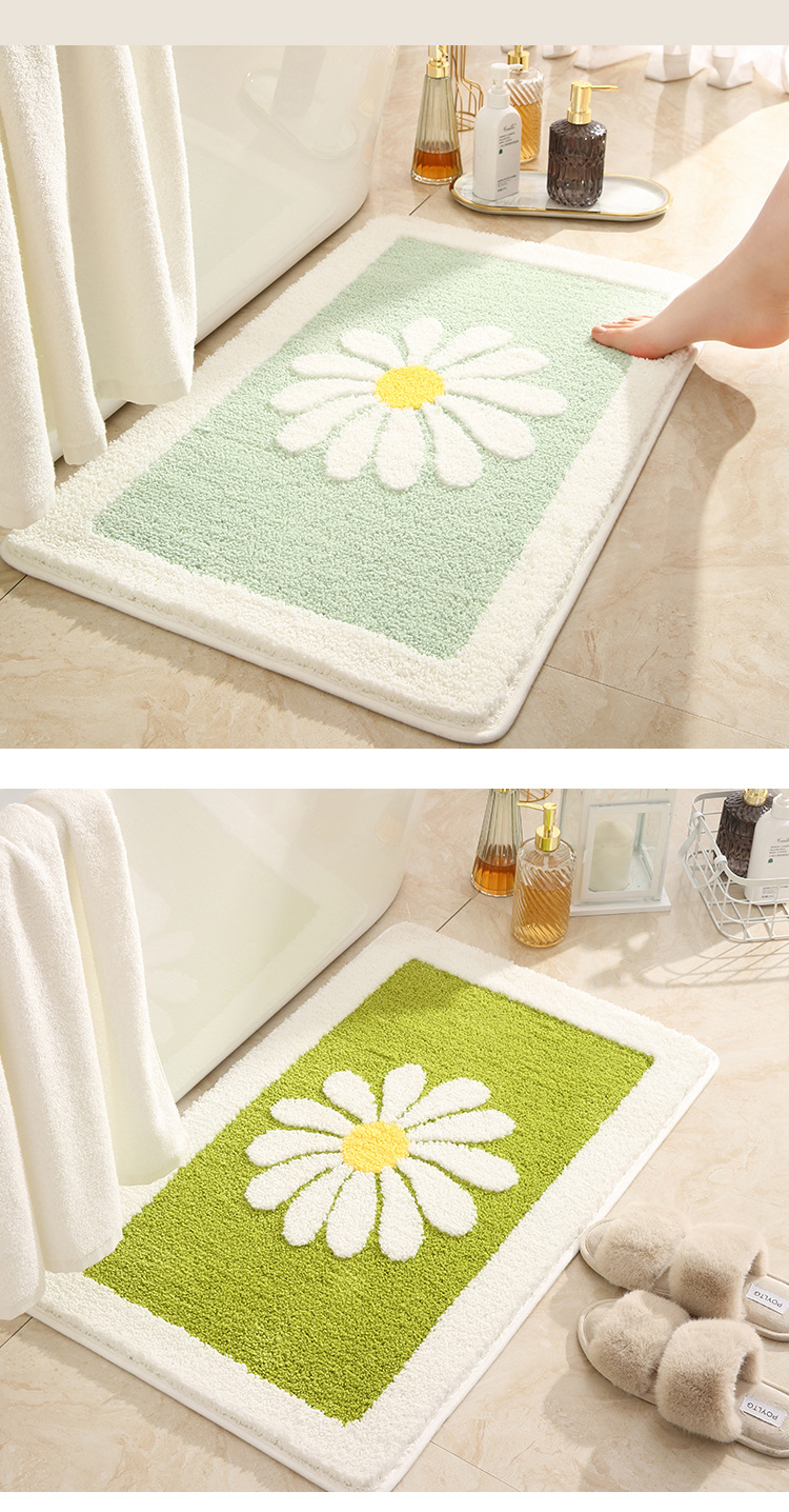 Cross-Border Little Daisy Bathroom Absorbent Floor Mat Fresh Bathroom Entrance Floor Mat Toilet Non-Slip Mat Household Carpet