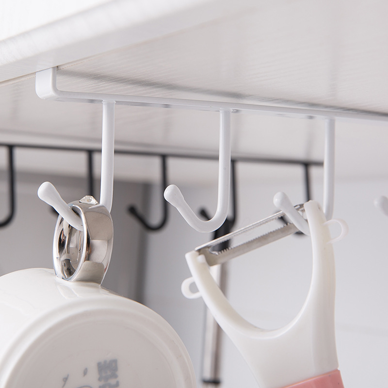 Kitchen Iron Art Non-Marking Nail-Free Hook Multi-Row Cabinet Storage Hanger Six-Piece Row Hook Wardrobe 6 Multi Hook Organizing Rack