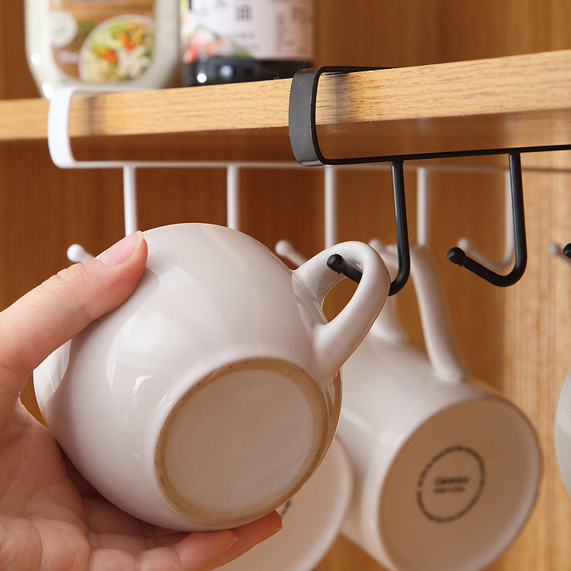 Kitchen Iron Nail-Free Hook Cabinet Storage Hanger Multifunctional Wardrobe Row Hook Organizing Rack Hanging 6 Linked