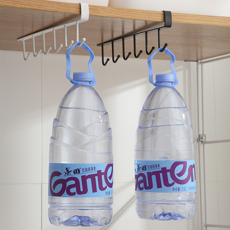 Kitchen Iron Nail-Free Hook Cabinet Storage Hanger Multifunctional Wardrobe Row Hook Organizing Rack Hanging 6 Linked
