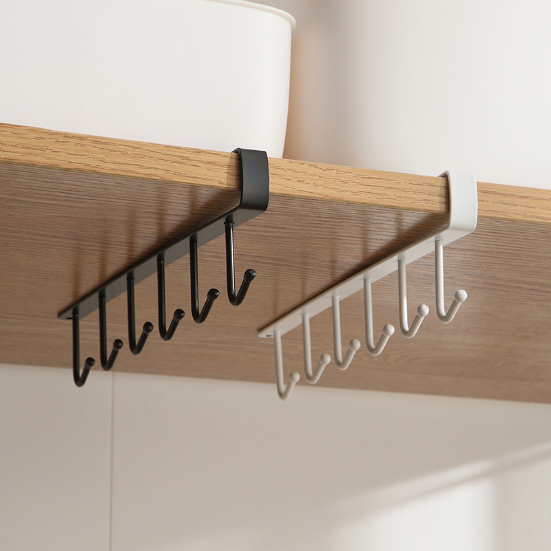 Kitchen Iron Nail-Free Hook Cabinet Storage Hanger Multifunctional Wardrobe Row Hook Organizing Rack Hanging 6 Linked