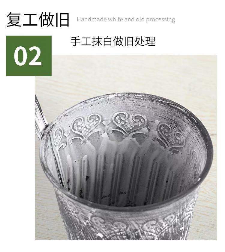 Craft Vintage Distressed Iron Sheet Flower Bucket Flower Device with Hook Decorative Artificial Flower Flower Arranging Bucket Flower Bucket Printing Potted Plant