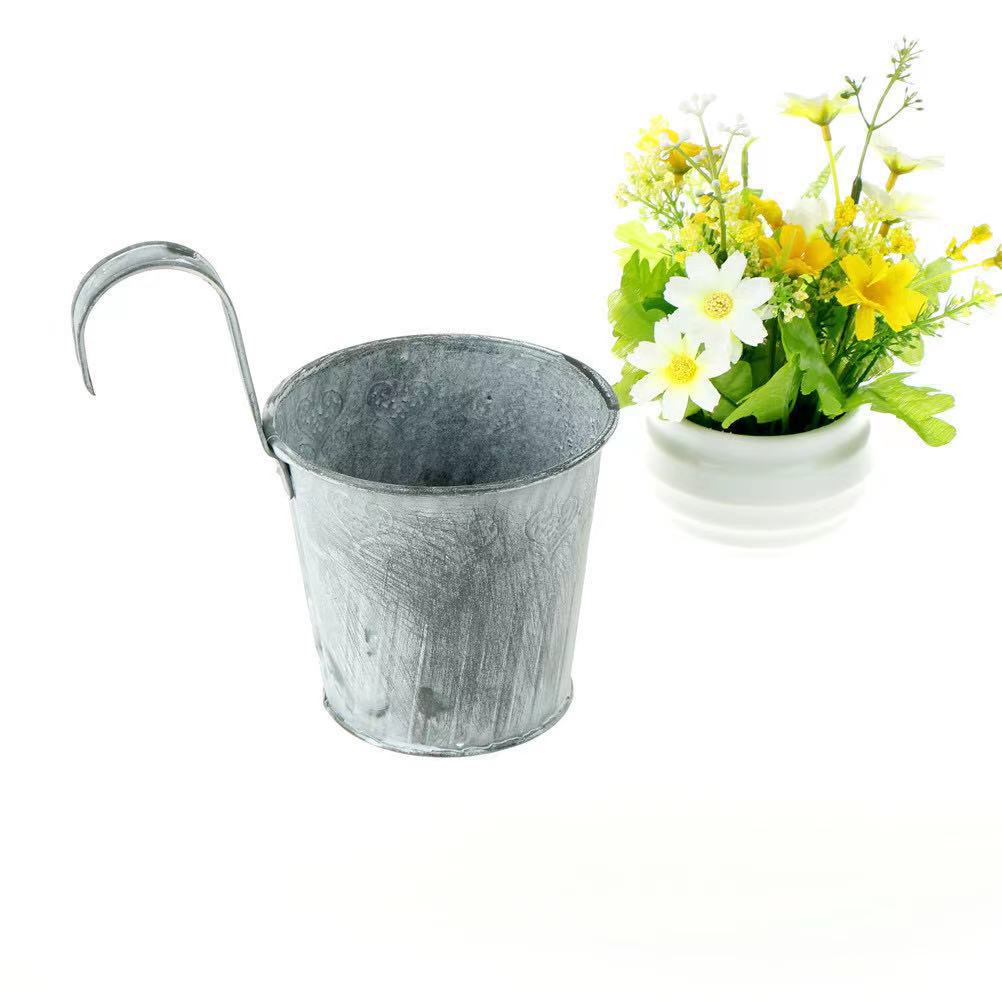 Craft Vintage Distressed Iron Sheet Flower Bucket Flower Device with Hook Decorative Artificial Flower Flower Arranging Bucket Flower Bucket Printing Potted Plant