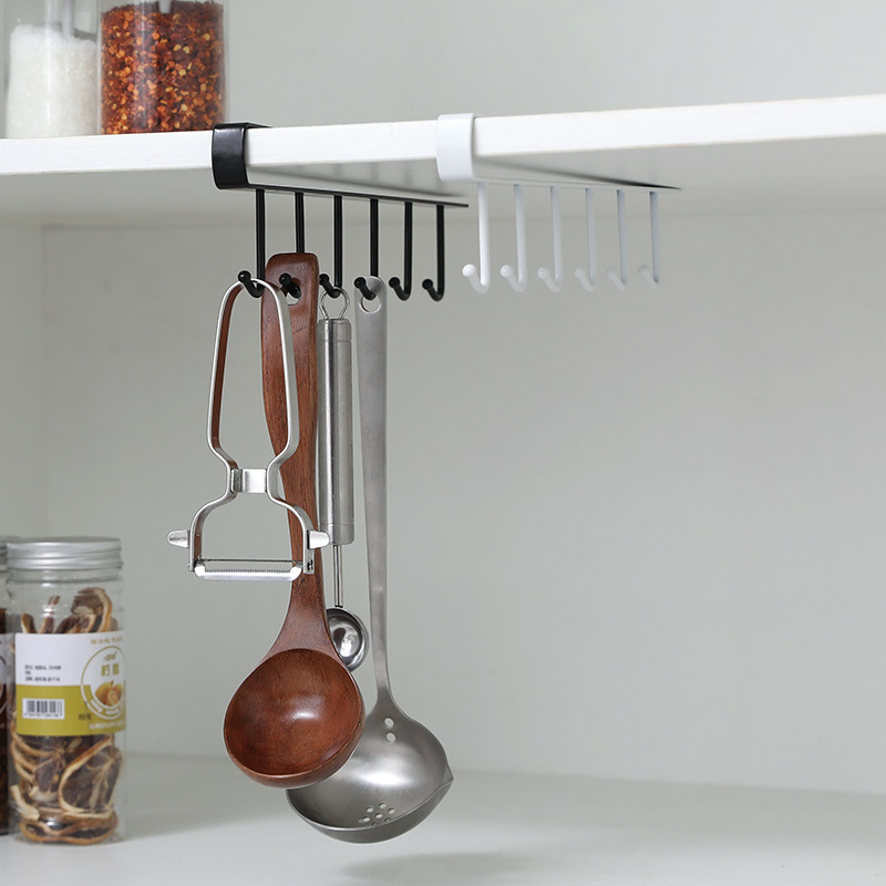 Multi-Function Kitchen Wrought Iron Seamless Nailless Hook Cabinet Storage Rack Multi-Function Wardrobe Row Hook Organizing Rack