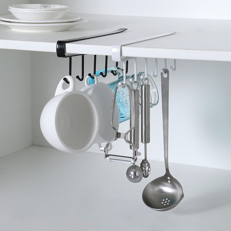 Multi-Function Kitchen Wrought Iron Seamless Nailless Hook Cabinet Storage Rack Multi-Function Wardrobe Row Hook Organizing Rack