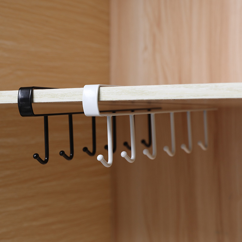 Multi-Function Kitchen Wrought Iron Seamless Nailless Hook Cabinet Storage Rack Multi-Function Wardrobe Row Hook Organizing Rack