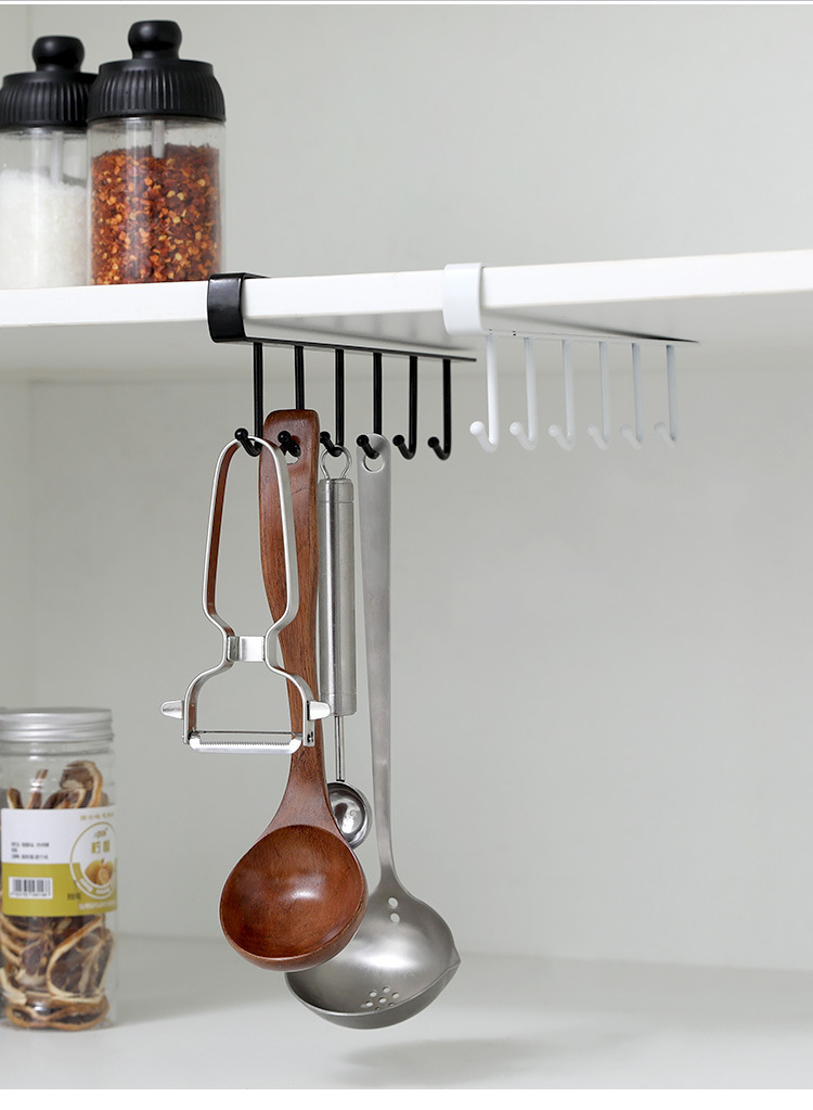 Multi-Function Kitchen Wrought Iron Seamless Nailless Hook Cabinet Storage Rack Multi-Function Wardrobe Row Hook Organizing Rack