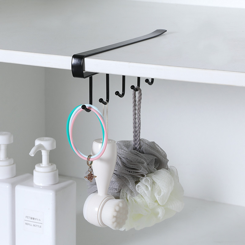 Multi-Function Kitchen Wrought Iron Seamless Nailless Hook Cabinet Storage Rack Multi-Function Wardrobe Row Hook Organizing Rack