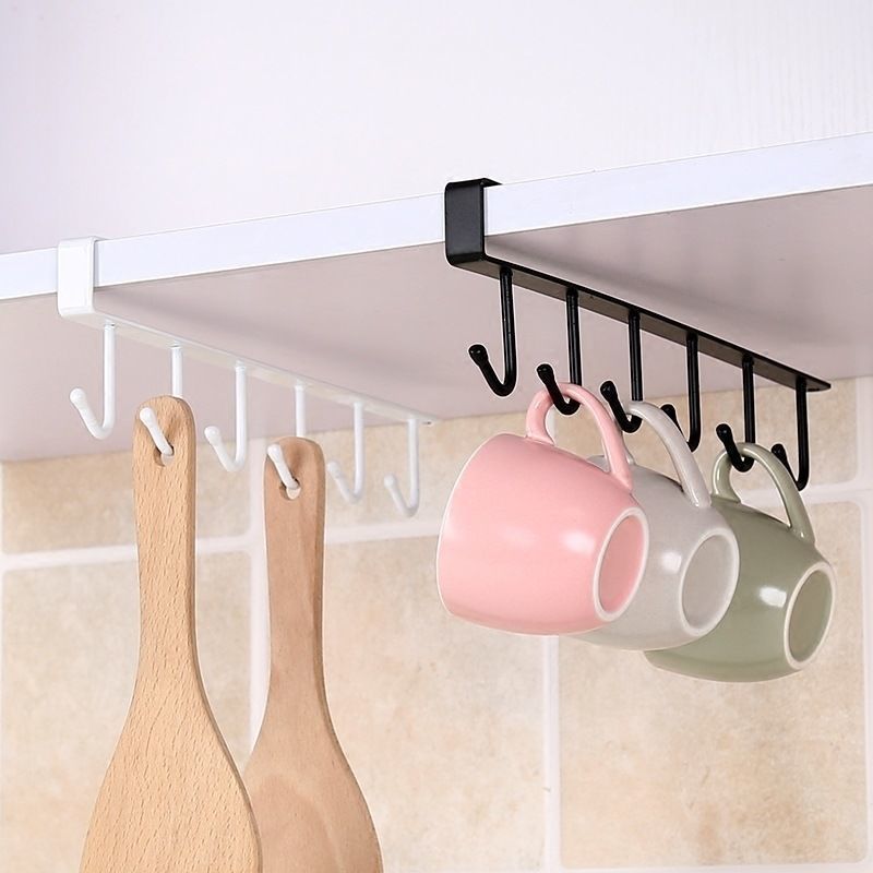Iron Cabinet Storage Hanger Multi-Functional Hook Wardrobe Organizer Kitchen Seamless Nail-Free Hook 6 Hooks