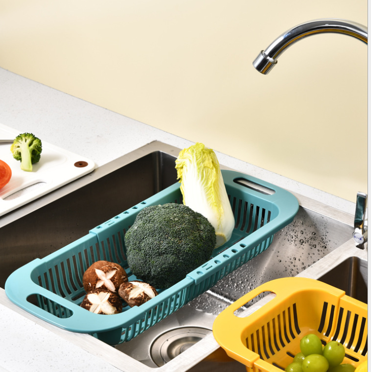 Retractable Washing Basin Kitchen Sink Drainage Basket Dish Rack Rectangular Plastic Domestic Sink Sink Storage Rack