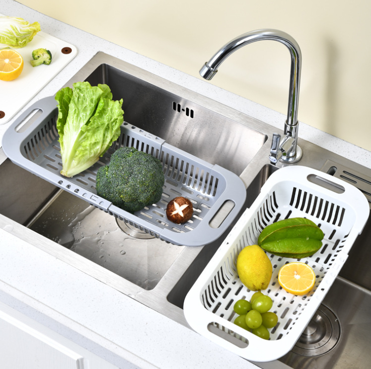 Retractable Washing Basin Kitchen Sink Drainage Basket Dish Rack Rectangular Plastic Domestic Sink Sink Storage Rack