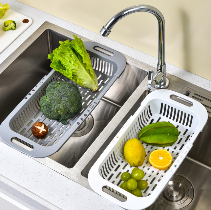 Retractable Washing Basin Kitchen Sink Drainage Basket Dish Rack Rectangular Plastic Domestic Sink Sink Storage Rack