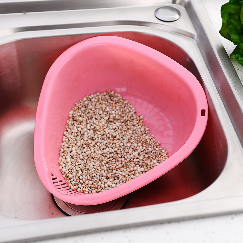 Factory Direct Sales Plastic Thickened Rice Washing Machine Drain Washing Basket Kitchen Rice Rinsing Basin Rice Washing Filter Triangle Vegetable Washer Basket
