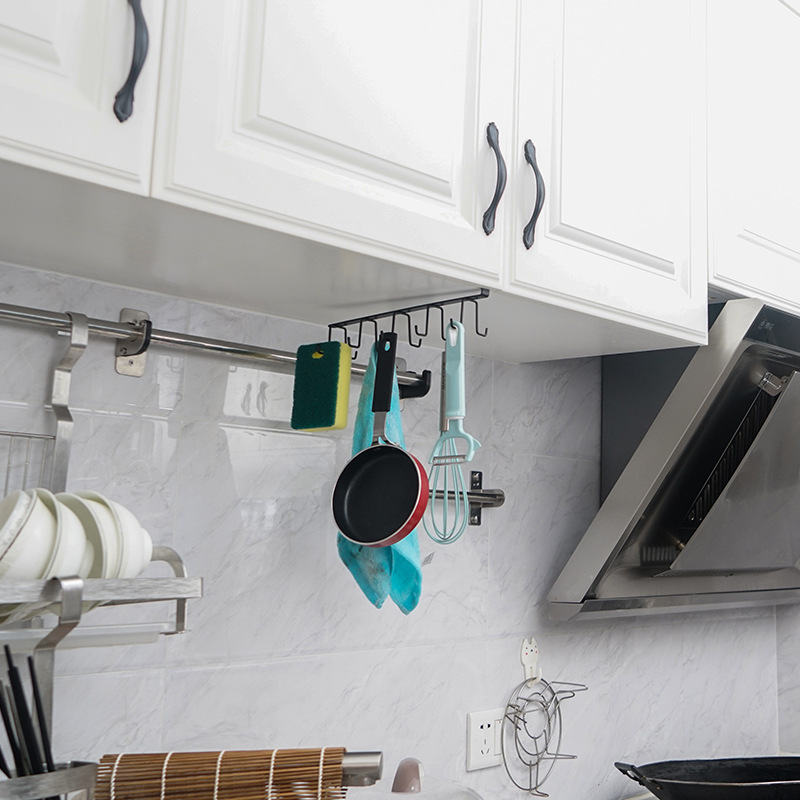 Cross-Border Kitchen Rack Iron Punch-Free Cabinet Storage Hanger Wardrobe Double J Hook Door Rear Rack Factory Wholesale
