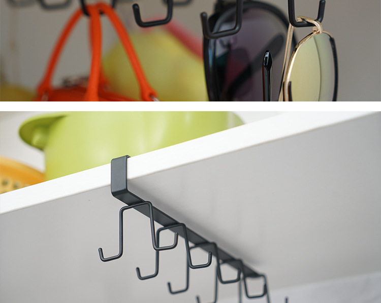 Cross-Border Kitchen Rack Iron Punch-Free Cabinet Storage Hanger Wardrobe Double J Hook Door Rear Rack Factory Wholesale