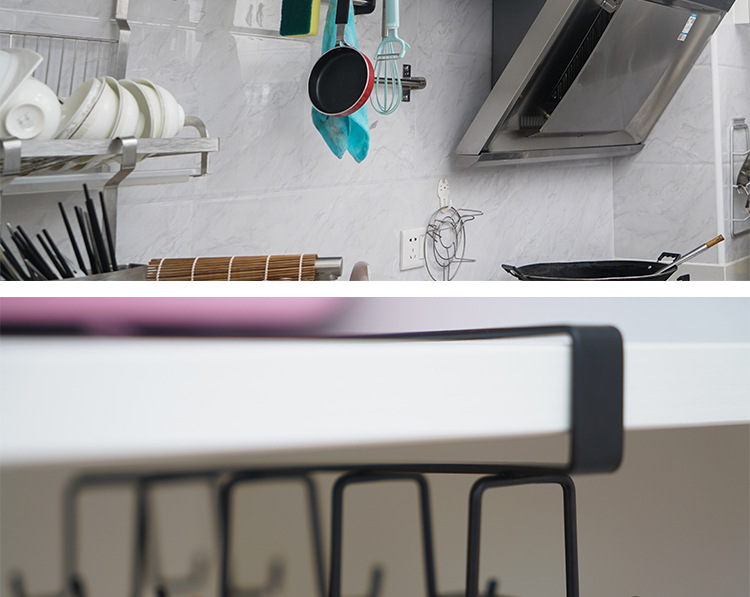 Cross-Border Kitchen Rack Iron Punch-Free Cabinet Storage Hanger Wardrobe Double J Hook Door Rear Rack Factory Wholesale
