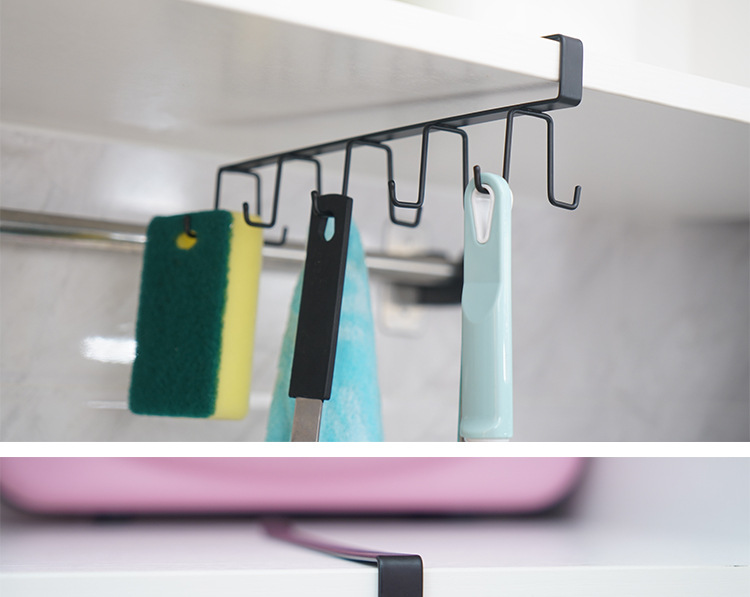 Cross-Border Kitchen Rack Iron Punch-Free Cabinet Storage Hanger Wardrobe Double J Hook Door Rear Rack Factory Wholesale