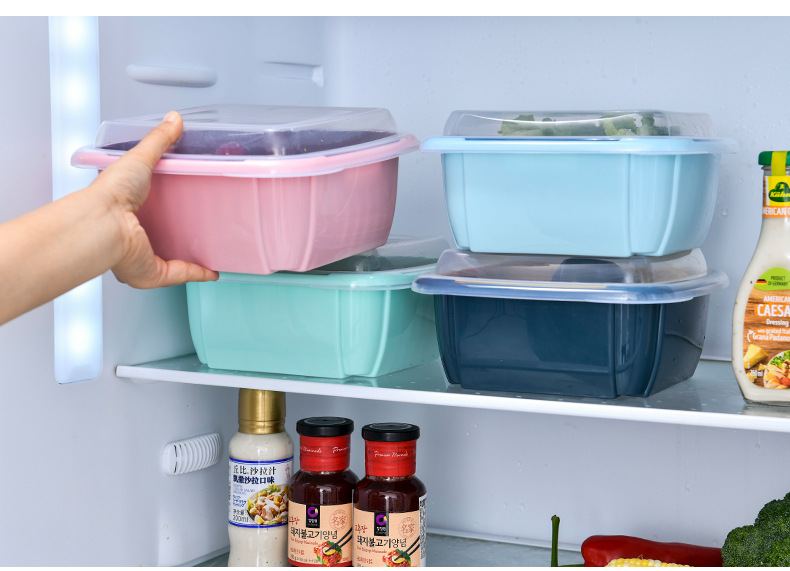 Drain Basket Washing Basin Fruit Transparent Multifunctional Kitchen Storage Plastic Double Layer with Lid Refrigerator Crisper Wholesale