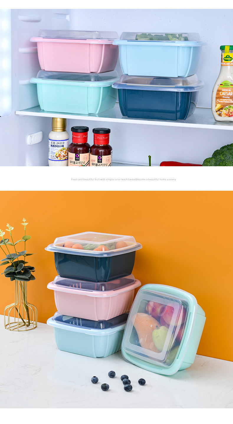 Drain Basket Washing Basin Fruit Transparent Multifunctional Kitchen Storage Plastic Double Layer with Lid Refrigerator Crisper Wholesale