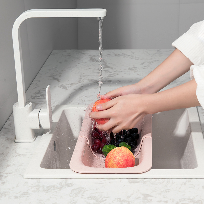 Hedou Drain Basket Water Tank Rack Retractable Plastic Washing Basin Sink Drain Rack Kitchen Supplies Sink Washing Vegetable Basket