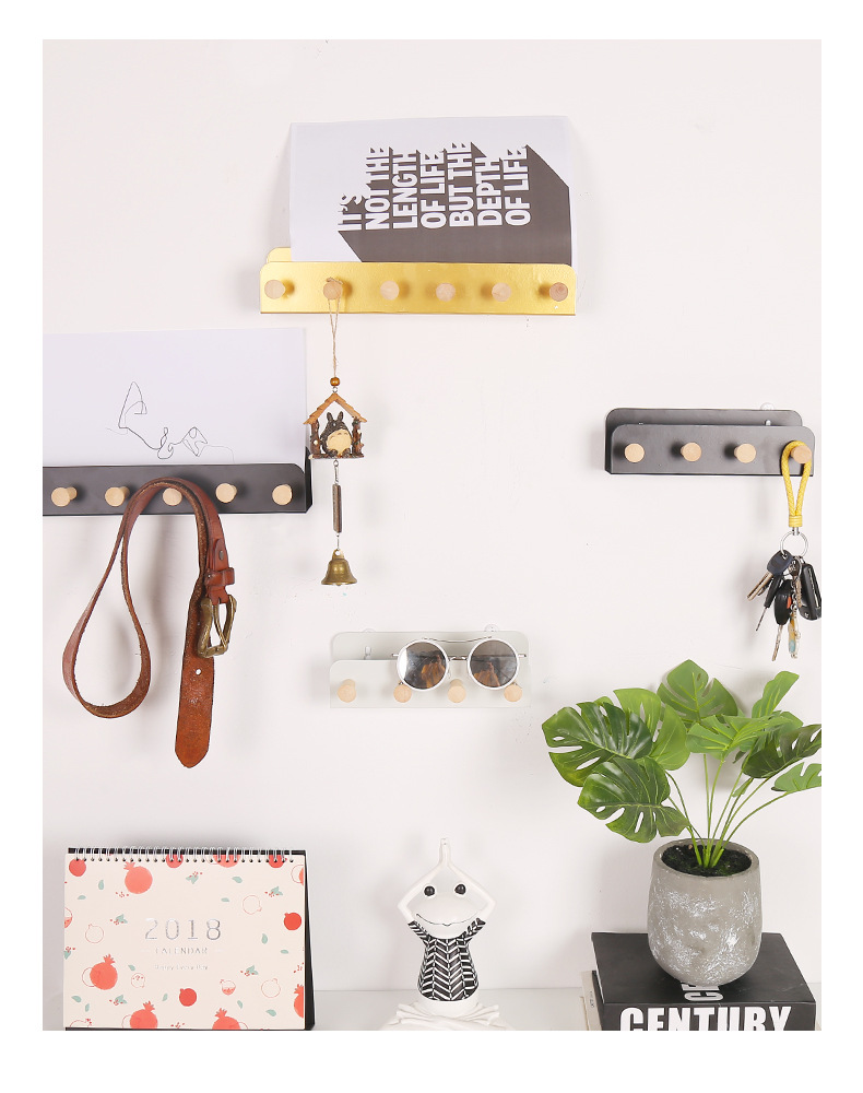 Nordic Simple Wall Decoration Hanging Ornament Iron Belt Log Bead Coat Hook behind the Door Key Hook Nordic Simple Wall Decoration Hanging Ornament Iron Belt Log Bead Coat Hook behind the Door Key Hook