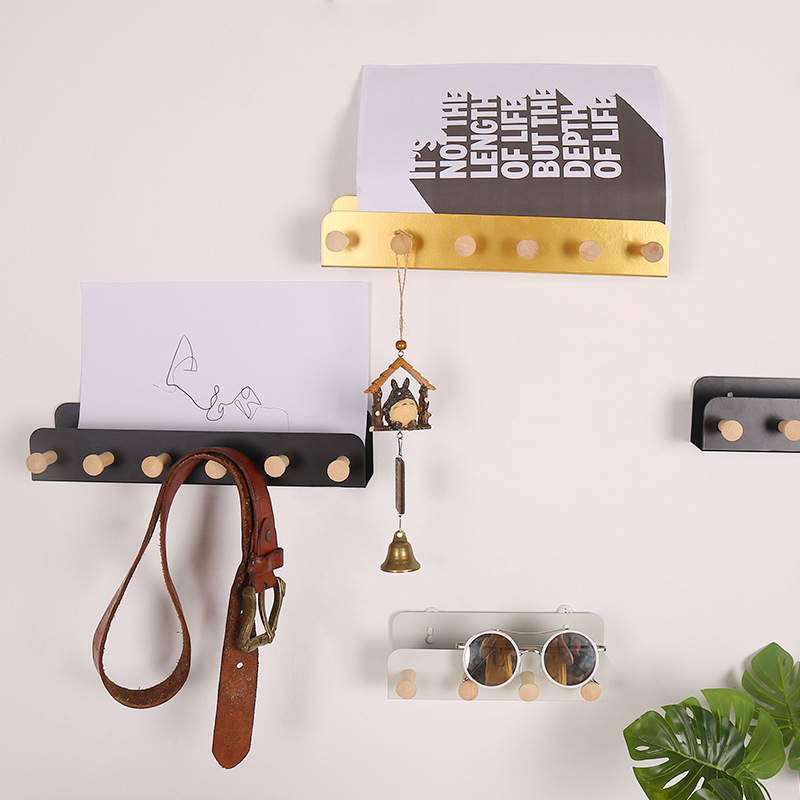 Nordic Simple Wall Decoration Hanging Ornament Iron Belt Log Bead Coat Hook behind the Door Key Hook