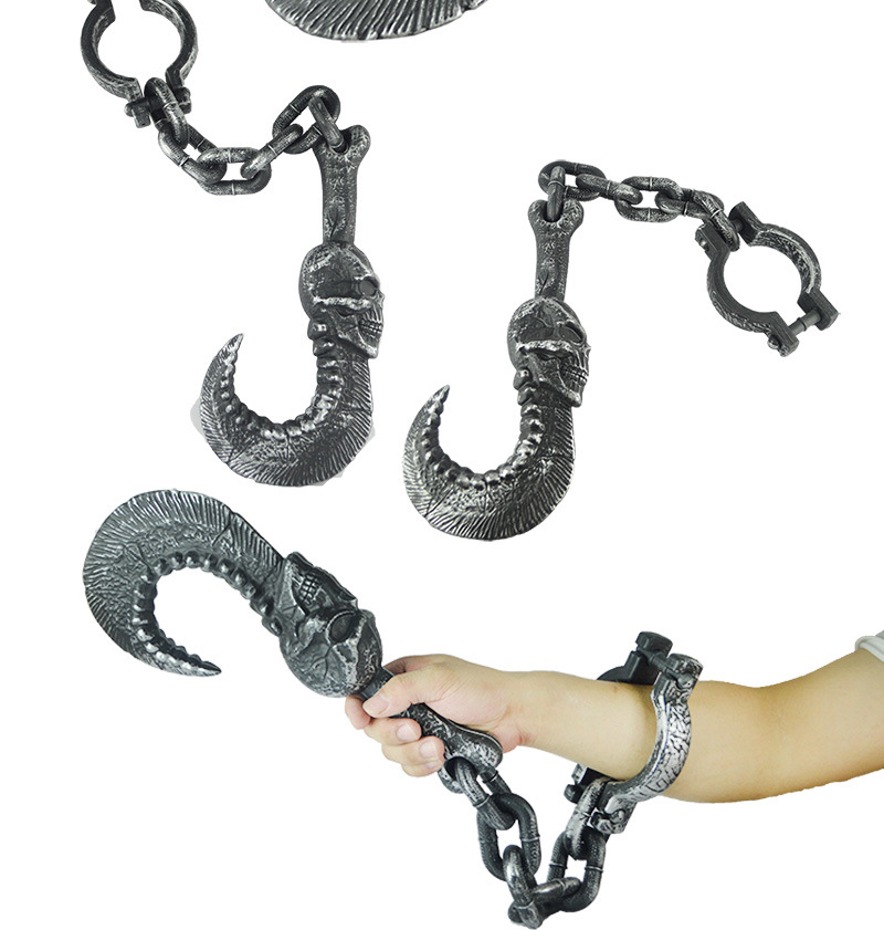 Halloween Props Shackle Prisoner Toy Handcuffs Shackles Plastic Iron Chain Ancient People Chain Hook Chain Hammer Halloween Props Shackle Prisoner Toy Handcuffs Shackles Plastic Iron Chain Ancient People Chain Hook Chain Hammer