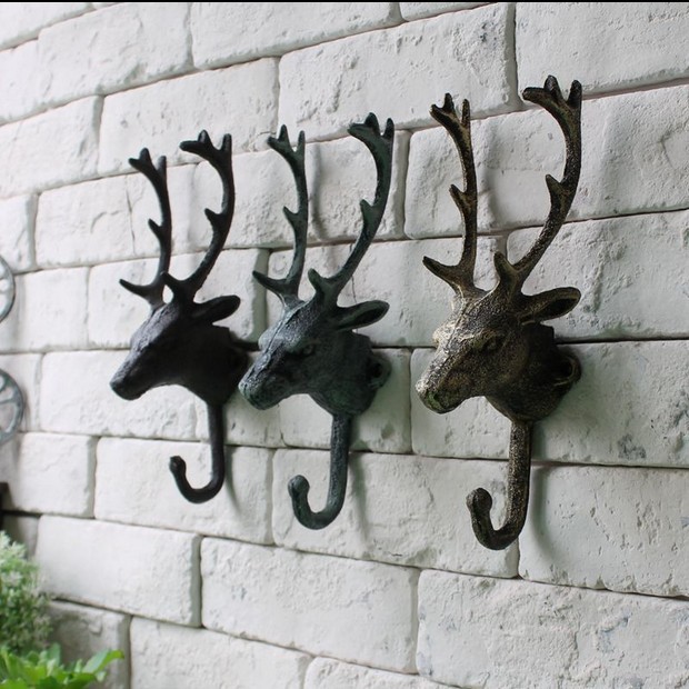 Jixiang Deer Head European Style Retro Iron Art Deer Head Decorative Hook Hat-and-Coat Hook Shop Bar