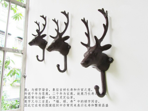 Jixiang Deer Head European Style Retro Iron Art Deer Head Decorative Hook Hat-and-Coat Hook Shop Bar Jixiang Deer Head European Style Retro Iron Art Deer Head Decorative Hook Hat-and-Coat Hook Shop Bar
