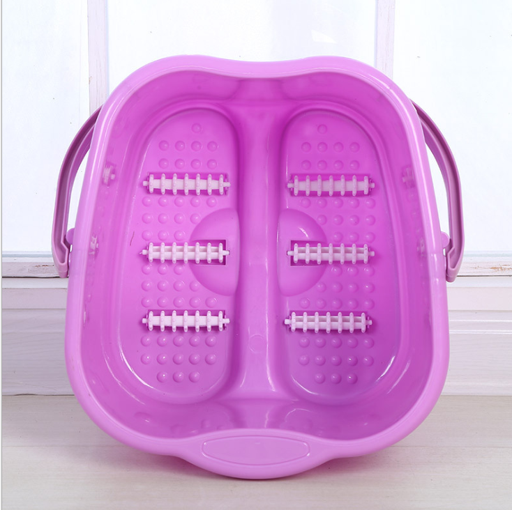 Factory Direct Sales Portable Plastic Six-Wheel Massage Foot Bath Barrel Thickened Roller Feet-Washing Basin Household Feet Bathing Tub