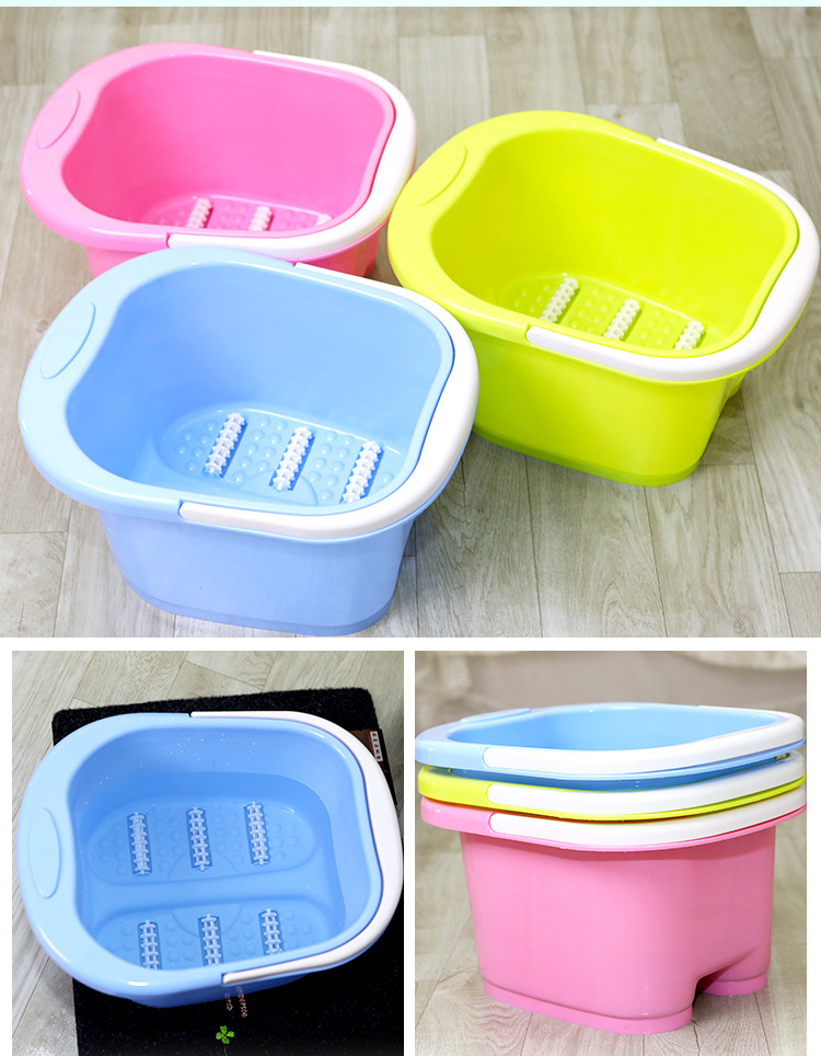 Factory Direct Sales Portable Plastic Six-Wheel Massage Foot Bath Barrel Thickened Roller Feet-Washing Basin Household Feet Bathing Tub