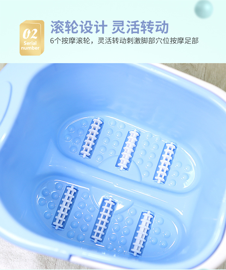 Factory Direct Sales Portable Plastic Six-Wheel Massage Foot Bath Barrel Thickened Roller Feet-Washing Basin Household Feet Bathing Tub