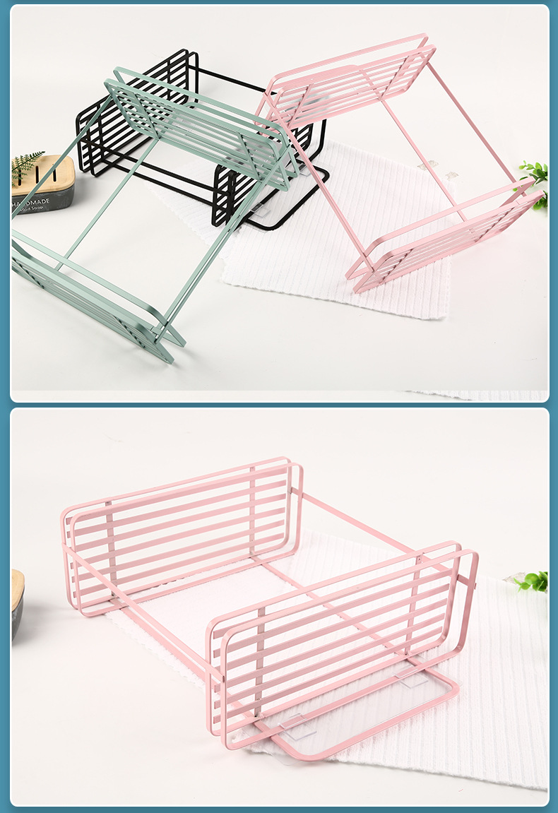 Wall-Mounted Double-Layer Iron Storage Rack Kitchen Seasoning Rack Bathroom Wash Supplies Storage Rack with Seamless Sticking Hook