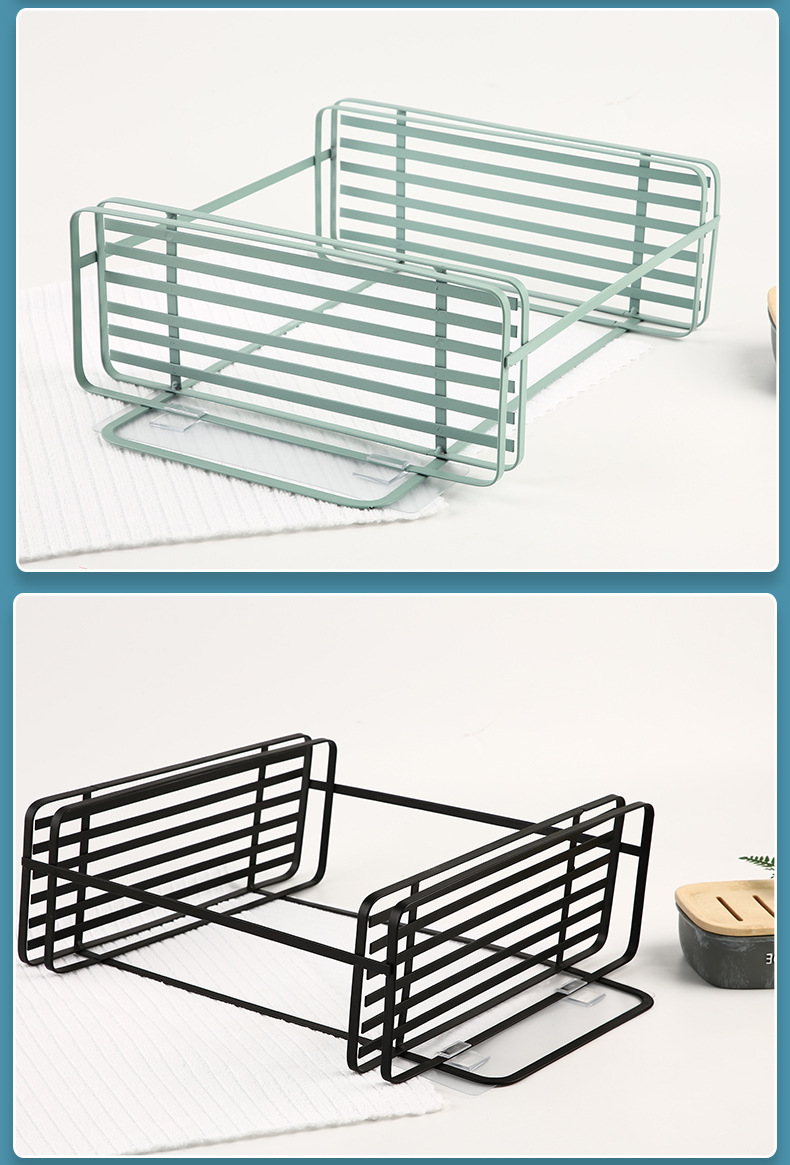 Wall-Mounted Double-Layer Iron Storage Rack Kitchen Seasoning Rack Bathroom Wash Supplies Storage Rack with Seamless Sticking Hook