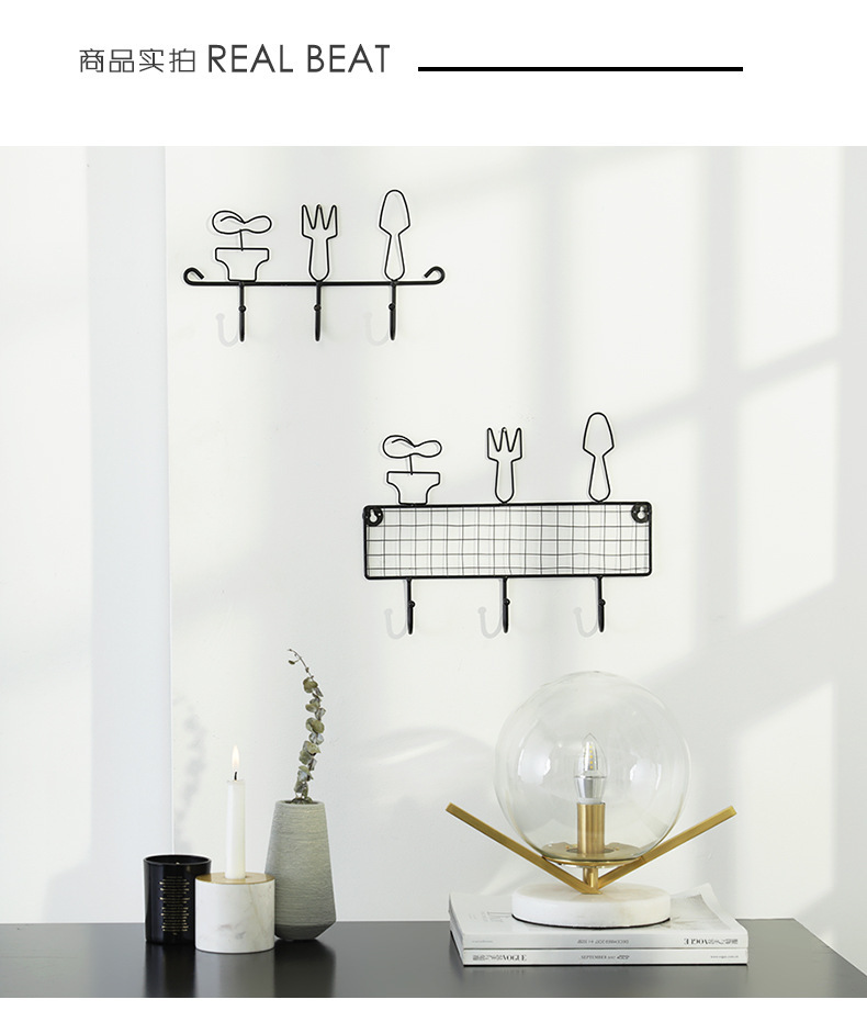 Nordic style simple iron art key hook shelf creative door wall surface wall coat hat hook decorations Nordic style simple iron art key hook shelf creative door wall surface wall coat hat hook decorations