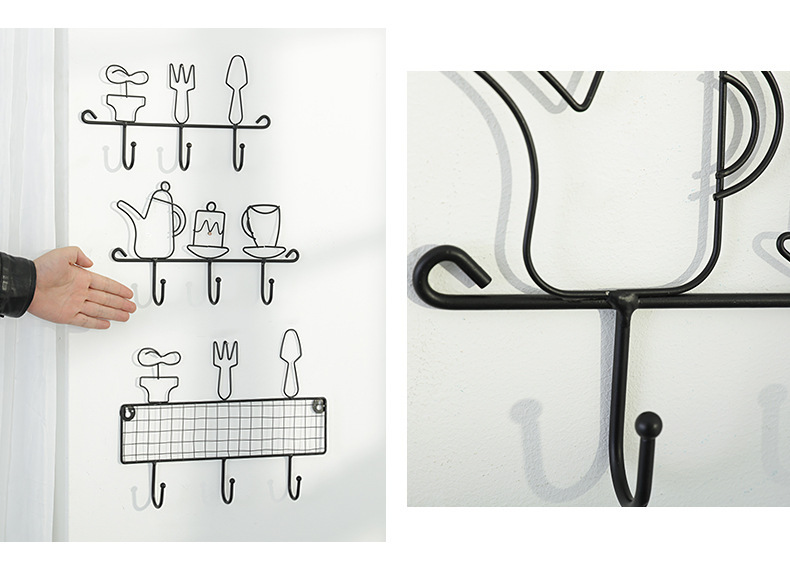 Nordic style simple iron art key hook shelf creative door wall surface wall coat hat hook decorations Nordic style simple iron art key hook shelf creative door wall surface wall coat hat hook decorations