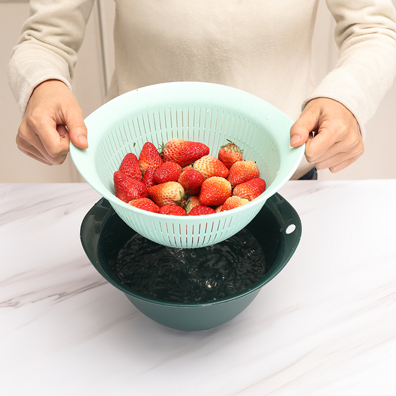 Double-Layer Plastic Drain Basket Washing Basin Washing Vegetable Basket Kitchen Household Living Room Fruit Basket Washing Fruit Vegetable Basket Fruit Plate