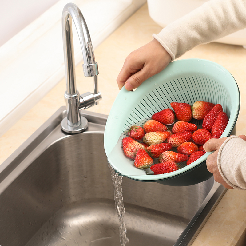 Double-Layer Plastic Drain Basket Washing Basin Washing Vegetable Basket Kitchen Household Living Room Fruit Basket Washing Fruit Vegetable Basket Fruit Plate