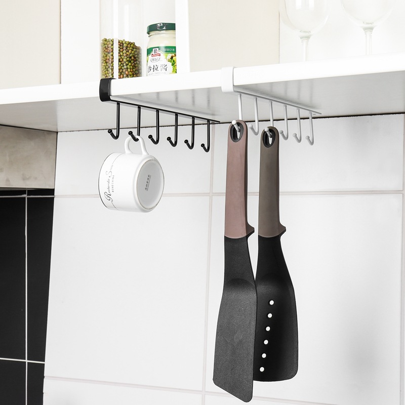 Iron Cabinet Storage Hanger Multi-Functional Hook Wardrobe Organizer Kitchen Seamless Nail-Free Hook 6 Hooks