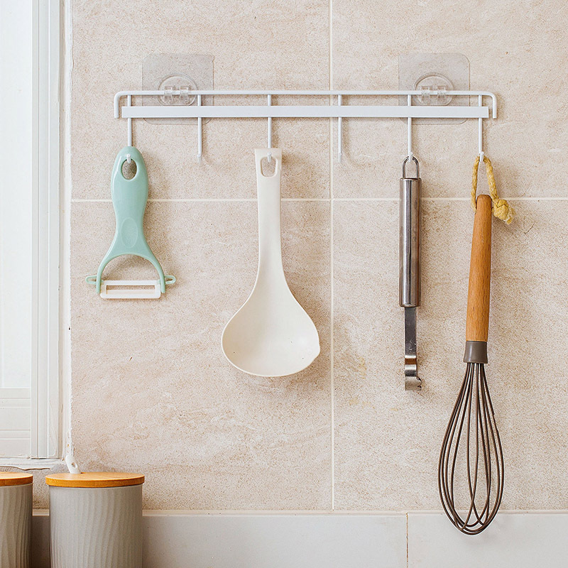 Punch-Free Six Hooks Kitchen Strong Sticky Hook Iron Kitchenware Row Hook Wall Hanging Non-Marking Strong Viscose Hook