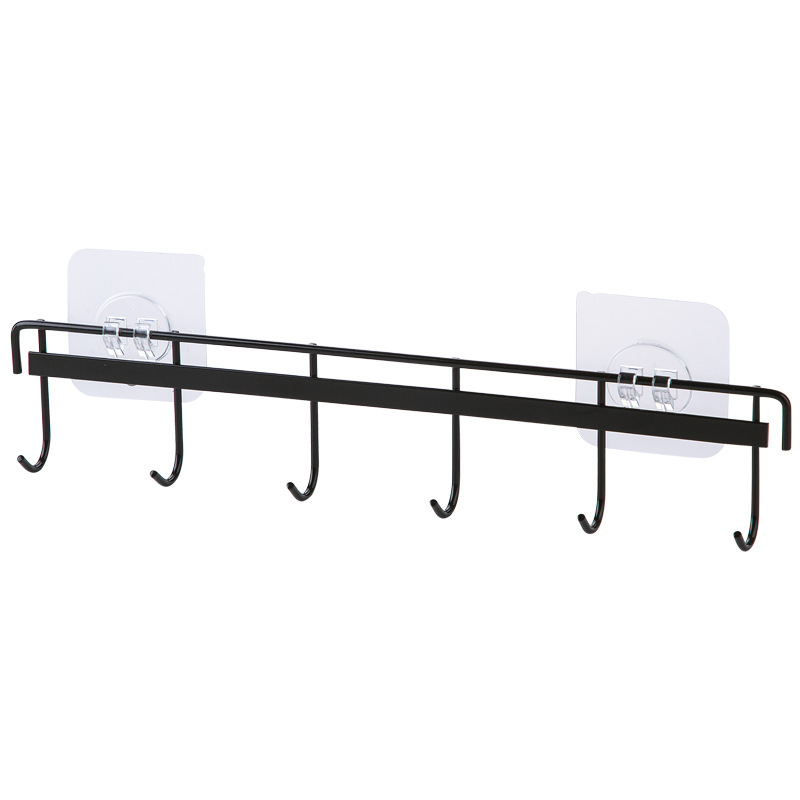 Punch-Free Six Hooks Kitchen Strong Sticky Hook Iron Kitchenware Row Hook Wall Hanging Non-Marking Strong Viscose Hook