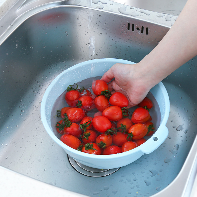 Double-Layer Plastic Drain Basket Kitchen round Fruit Basket Household Storage Water Filter Washing Basin Minimalist Creative Washing Vegetable Basket