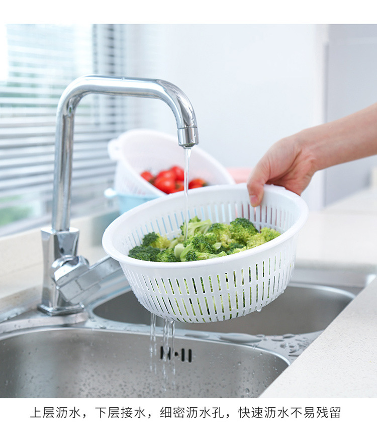 Double-Layer Plastic Drain Basket Kitchen round Fruit Basket Household Storage Water Filter Washing Basin Minimalist Creative Washing Vegetable Basket