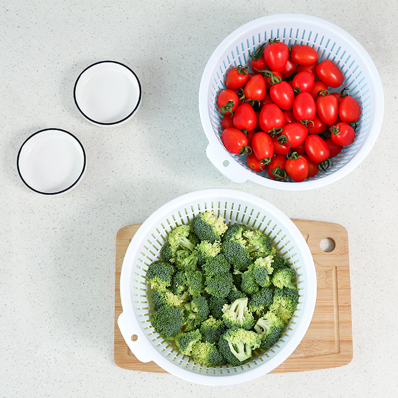 Double-Layer Plastic Drain Basket Kitchen round Fruit Basket Household Storage Water Filter Washing Basin Minimalist Creative Washing Vegetable Basket